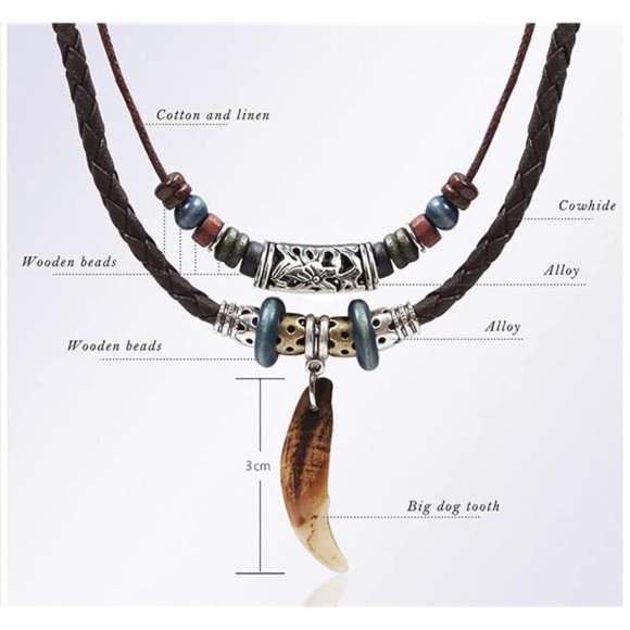 Men Leather Necklace Vintage Tribal Style Boho Hipppie Double Layered Braided - Picture 4 of 7